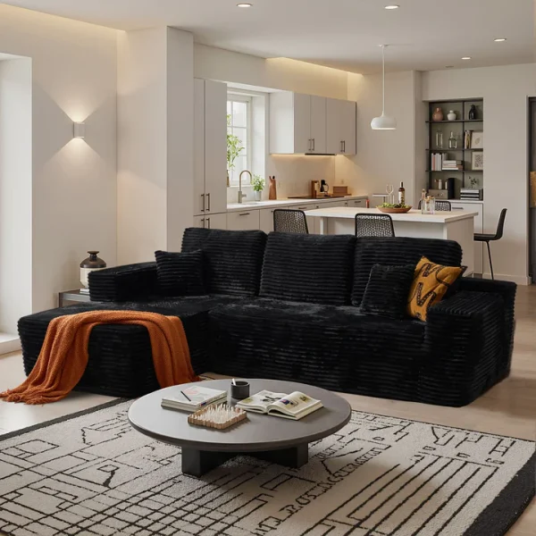 OVIOS 104" L-Shape Modular Couch with Chaise, Plush Corduroy Fabric, No Assembly Required (Copy) (Copy) (Copy)