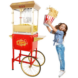 16oz Commercial Popcorn Machine with Cart, (Red)