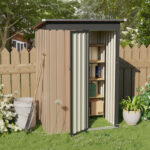 Outdoor Storage Shed. 4.27 FT x2.42 FT Metal Tool Shed with Pitched Roof