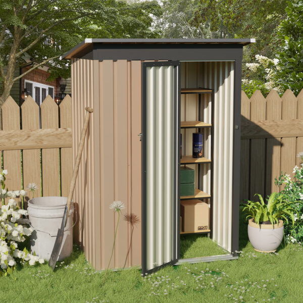 Outdoor Storage Shed. 4.27 FT x2.42 FT Metal Tool Shed with Pitched Roof