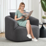 360° Swivel Accent Chair with Metal Base. 37.4" Wide Barrel Chair