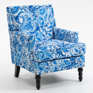 Mid-Century Accent Chair, Vintage Print Linen Wingback Armchair
