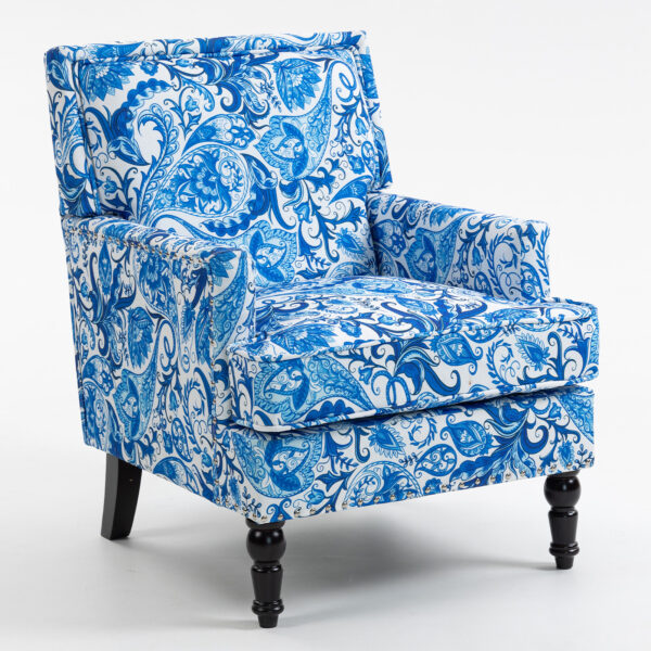 Mid-Century Accent Chair, Vintage Print Linen Wingback Armchair