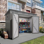 4 x 9 FT Outdoor Storage Shed, Metal Garden Shed with Sloping Roof