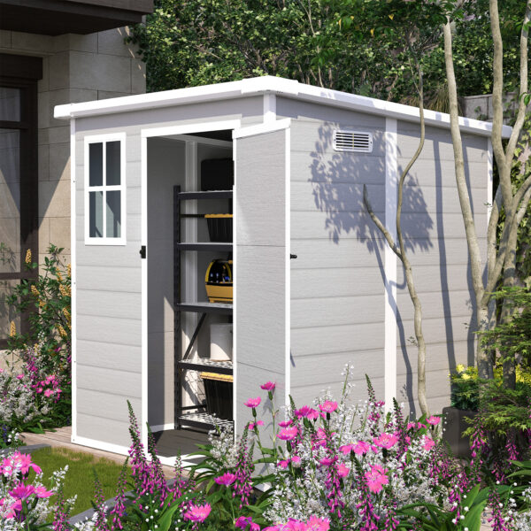 Resin Outdoor Storage Shed, Plastic Garden Shed with Floor