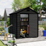 6x6 FT Resin Outdoor Storage Shed, Waterproof Plastic Garden Shed