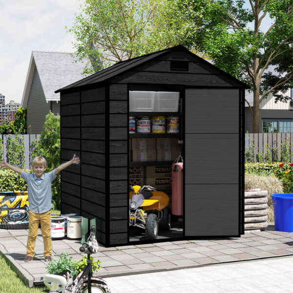 6x6 FT Resin Outdoor Storage Shed, Waterproof Plastic Garden Shed