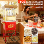 16oz Commercial Popcorn Machine with Cart, (Red)