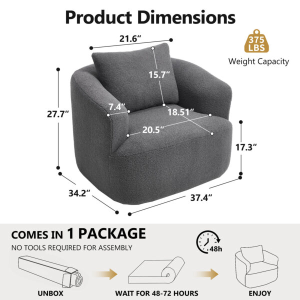 360° Swivel Accent Chair with Metal Base. 37.4" Wide Barrel Chair