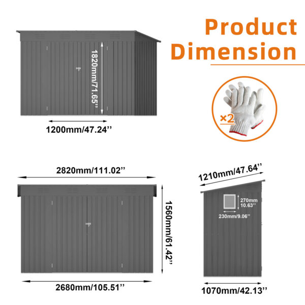 4 x 9 FT Outdoor Storage Shed, Metal Garden Shed with Sloping Roof