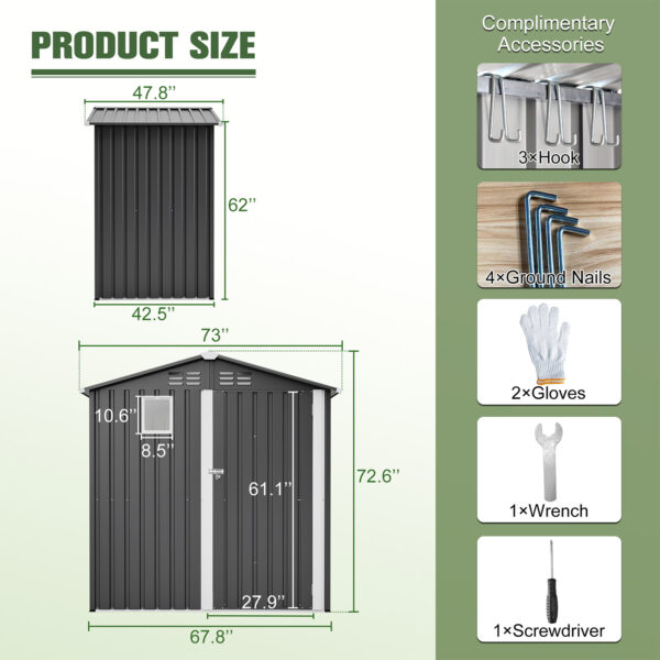 Outdoor Storage Shed, Utility Metal Garden Tool Shed
