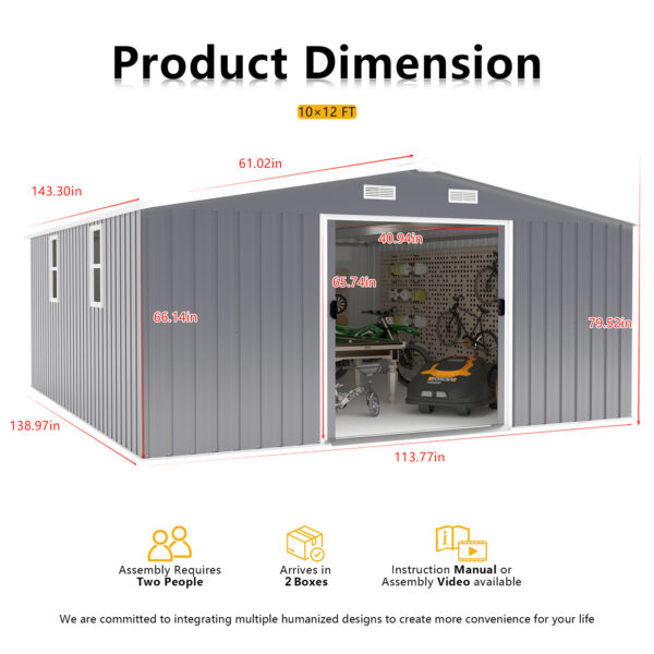 Outdoor Storage Shed, 12x10 FT Large Backyard Sheds