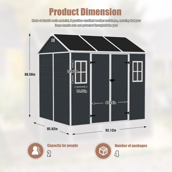 Resin Outdoor Storage Shed, Waterproof Plastic Garden Shed