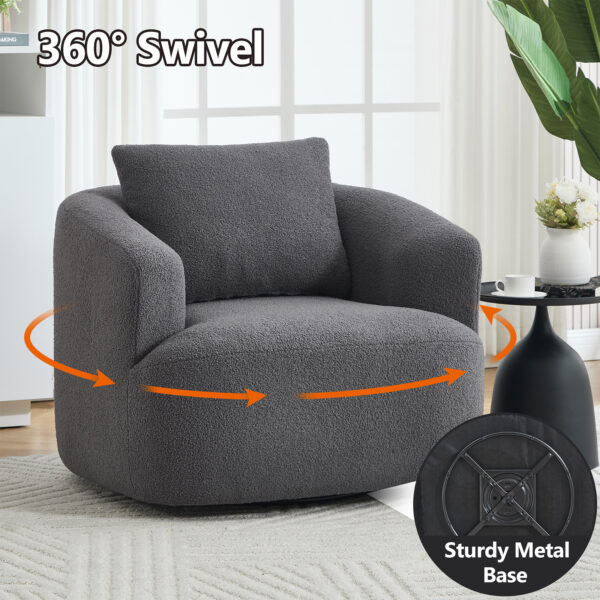 360° Swivel Accent Chair with Metal Base. 37.4" Wide Barrel Chair
