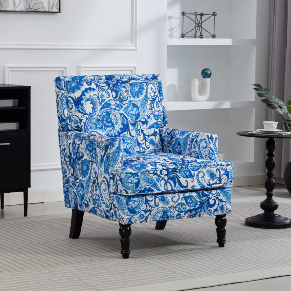 Mid-Century Accent Chair, Vintage Print Linen Wingback Armchair