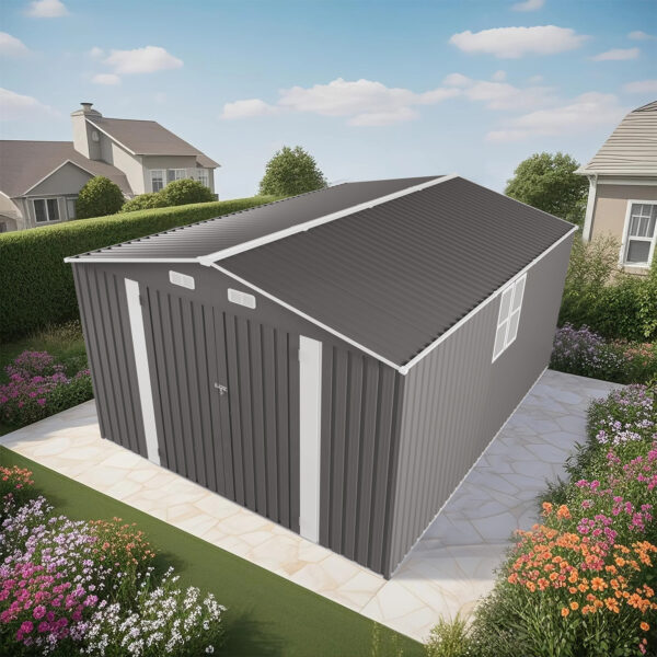 Outdoor Storage Shed, Large Metal Lockable Storage House with Air Vent