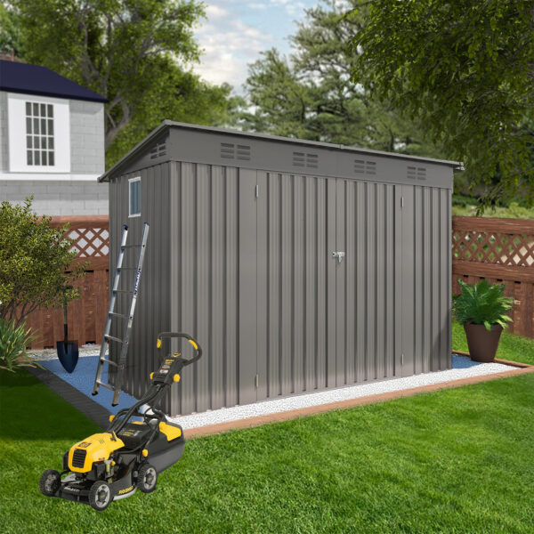 4 x 9 FT Outdoor Storage Shed, Metal Garden Shed with Sloping Roof