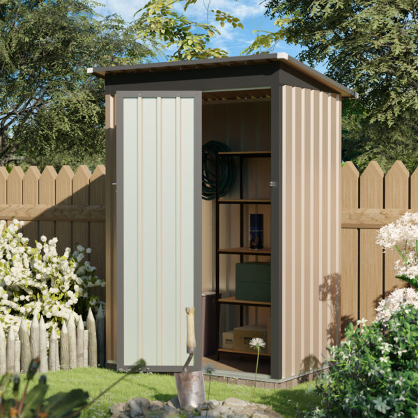 Outdoor Storage Shed. 4.27 FT x2.42 FT Metal Tool Shed with Pitched Roof