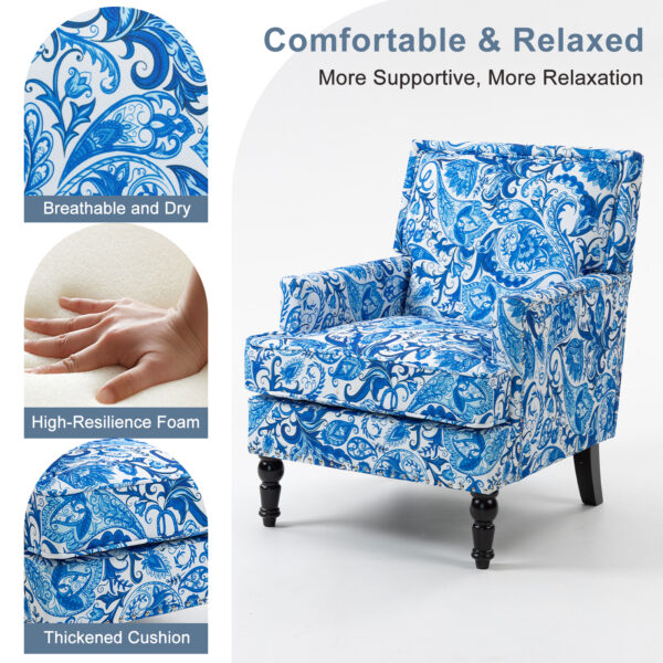 Mid-Century Accent Chair, Vintage Print Linen Wingback Armchair