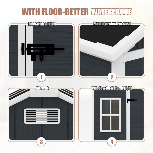Resin Outdoor Storage Shed, Waterproof Plastic Garden Shed