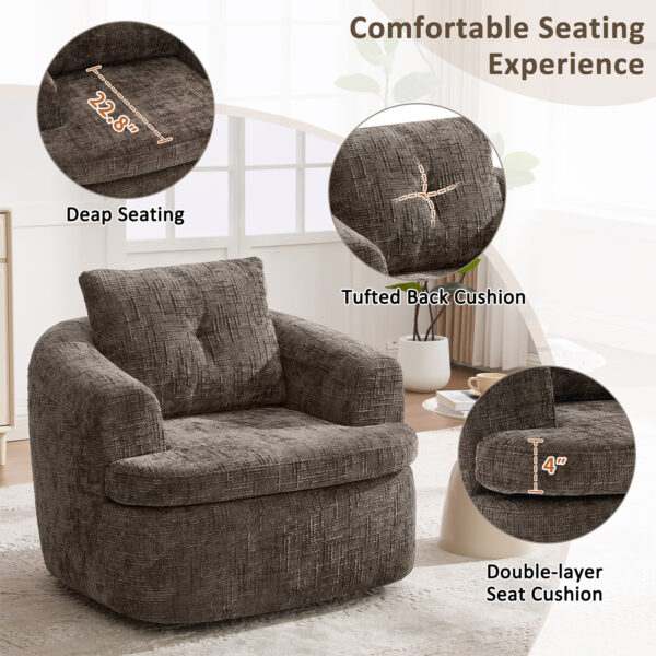 360° Swivel Accent Chair, 36.6" Swivel Round Barrel Chair with Removable Pillow
