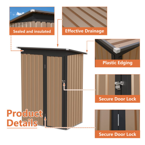 Outdoor Storage Shed. 4.27 FT x2.42 FT Metal Tool Shed with Pitched Roof