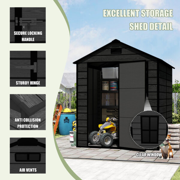 6x6 FT Resin Outdoor Storage Shed, Waterproof Plastic Garden Shed