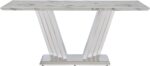 70 Marble Dining Table for 6-8 People. Modern Rectangle Faux Marble Kitchen Table with Mirrored Finish Stainless Steel Base. Dining Room Table for Home. Kitchen. Apartment (Style 2: White & Silver)