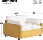 50 Oversized Chaise Lounge Chair Indoor. Oversized Chenille Single Sofa Chair. Wide and Deep Seat Accent Chair. Modern Upholstered Comfy Armchair with Two Throw Pillows (Yellow + Cream)