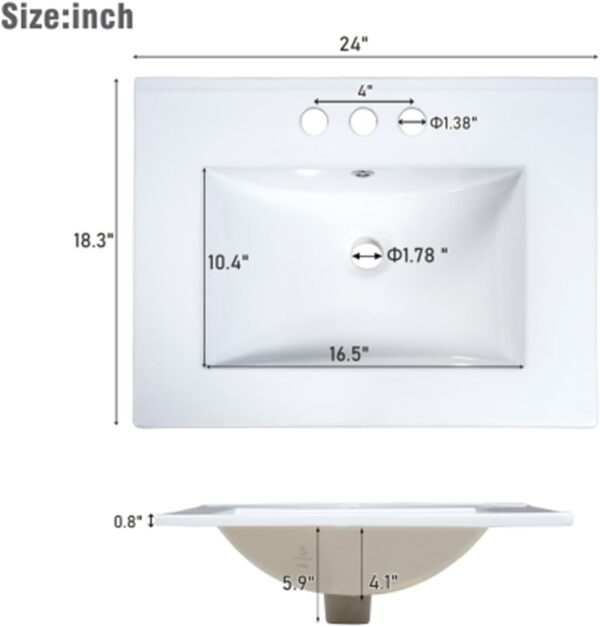 24 Bathroom Vanity with Sink Combo Set. Solid Wood Frame Bathroom Storage Cabinet with 2 Drawers and 1 Drawer. Double-layer Door Shelf. Soft Closing Cabinet Door with Organizer. White