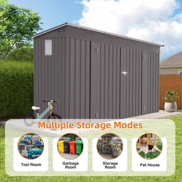 4 x 9 FT Outdoor Storage Shed, Metal Garden Shed with Sloping Roof