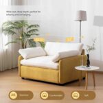50 Oversized Chaise Lounge Chair Indoor. Oversized Chenille Single Sofa Chair. Wide and Deep Seat Accent Chair. Modern Upholstered Comfy Armchair with Two Throw Pillows (Yellow + Cream)