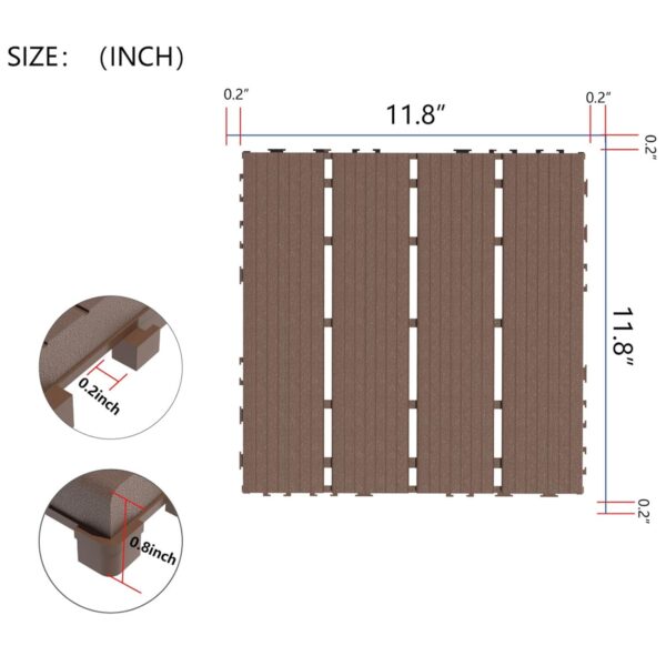 Plastic Interlocking Deck Tiles. 44 Pack Patio Deck Tiles. 12x12 Square Outdoor All Weather Use. Outdoor and Indoor Patio Decking Tiles for Porch. Poolside. Balcony. Backyard (Brown)