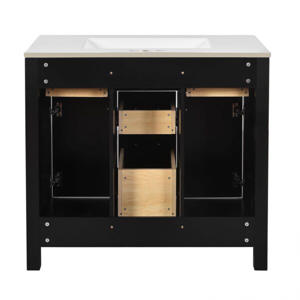 36'' Bathroom Vanity with Ceramic Sink Combo Set. Modern Freestanding Single Bathroom Cabinet with 4 Drawers & 2 Cabinets. Storage Cabinet. Solid Wood Frame Vanity Set (Black)