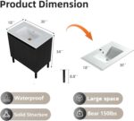 30″ Fluted Bathroom Vanity with Ceramic Sink. Modern Bathroom Vanity Cabinet with 2 Doors. Freestanding Mid-Century Restroom Sink Cabinet Combo (Black. 30'')