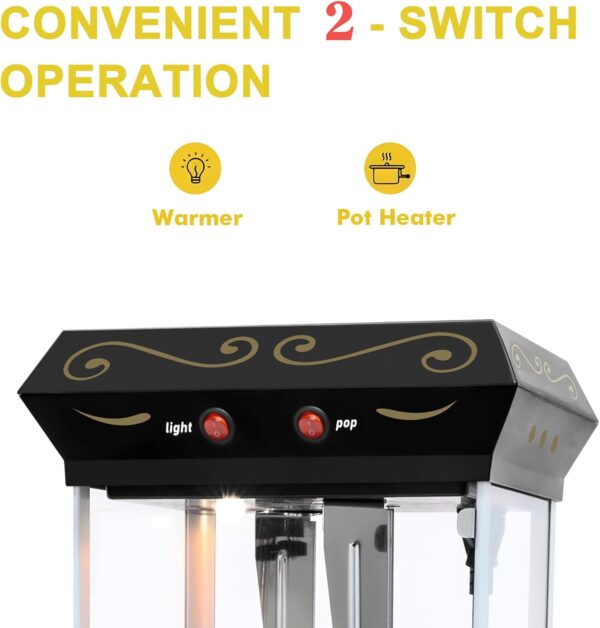 Popcorn Machine Cart with 6 Oz Kettle Makes Up to 32 Cups and Warming Light. Popcorn Maker Machine. Movie Theater Pop Corn Machine with 2-Switch Control & Tempered Glass Doors. Easy to Clean (Black)
