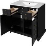 30'' Bathroom Vanity with Ceramic Sink Combo. Solid Wood Frame Bathroom Storage Cabinet. Freestanding Vanity Set with 2 Drawers & Soft Closing Doors (30'')