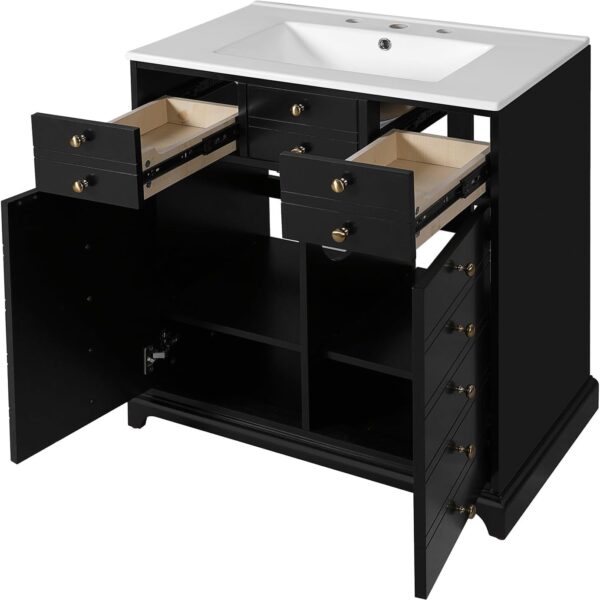 30'' Bathroom Vanity with Ceramic Sink Combo. Solid Wood Frame Bathroom Storage Cabinet. Freestanding Vanity Set with 2 Drawers & Soft Closing Doors (30'')