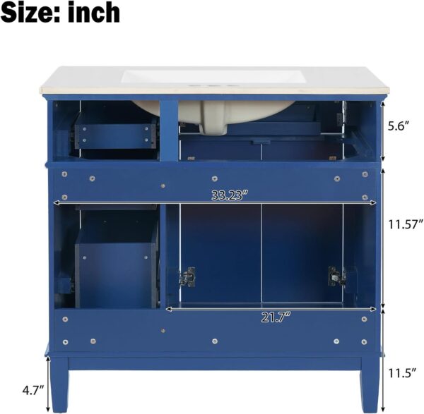 36 Bathroom Vanity with Sink. Modern Bathroom Cabinet. Single Basin Vanity Set with Storage Cabinet Doors Drawer for Guest Baths Master Suites or Rental Units.Small Bathrooms (Blue)