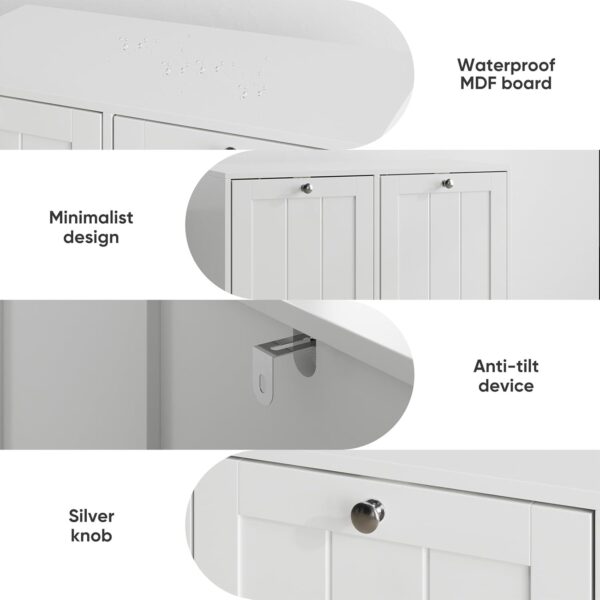 Double Tilt-Out Laundry Hamper Cabinet. Modern Hidden Laundry Hamper with 2 Removable Baskets. Free-Standing Bathroom Storage Cabinet. Anti-tiltdevice. (26.8 Tall White)