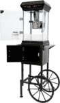 Popcorn Machine Cart with 6 Oz Kettle Makes Up to 32 Cups and Warming Light. Popcorn Maker Machine. Movie Theater Pop Corn Machine with 2-Switch Control & Tempered Glass Doors. Easy to Clean (Black)