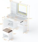 32'' Makeup Vanity Desk with Mirror and Lights. Large LED Mirror with 3 Color Modes. Makeup Vanity with Power Outlet & USB Ports. 6 Open Shelves & 2 Drawers for Women & Girls