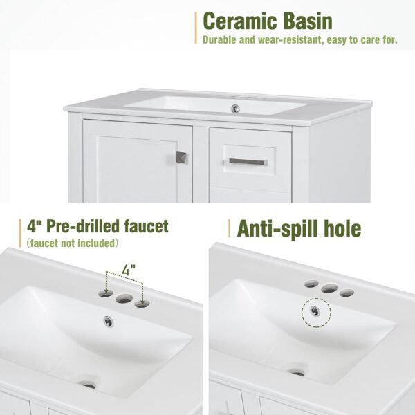 30 Bathroom Vanity with Sink and 4 Drawers & 1 Door Cabinet. Easy Assembly Modern Bathroom Vanities Storage Cabinet for Guest Baths Master Suites or Rental Units (White. 30 Inches)