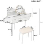 Corner Vanity Desk with Lighted Mirror. 44 Modern Fluted Makeup Vanity Desk with Adjustable Folding Mirror. Stool. Bedroom Dressing Table for Women. Small Place (White)