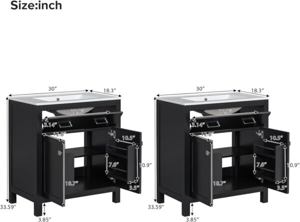 60 Modern Bathroom Vanity with Double Vanities. Double Ceramic Sinks. Adjustable Shelf. Soft Close Doors and Flip Drawer. Large Bathroom Vanity Sink Set (Black)