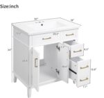 30'' Bathroom Vanity with Single Sink Combo. Freestanding Modern Bathroom Storage Sink Cabinet. Storage Cabinet with 2 Drawers & 2 Door. Solid Wood Frame for Small Bathrooms. White