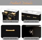 36'' Bathroom Vanity with Ceramic Sink Combo Set. Modern Freestanding Single Bathroom Cabinet with 4 Drawers & 2 Cabinets. Storage Cabinet. Solid Wood Frame Vanity Set (Black)