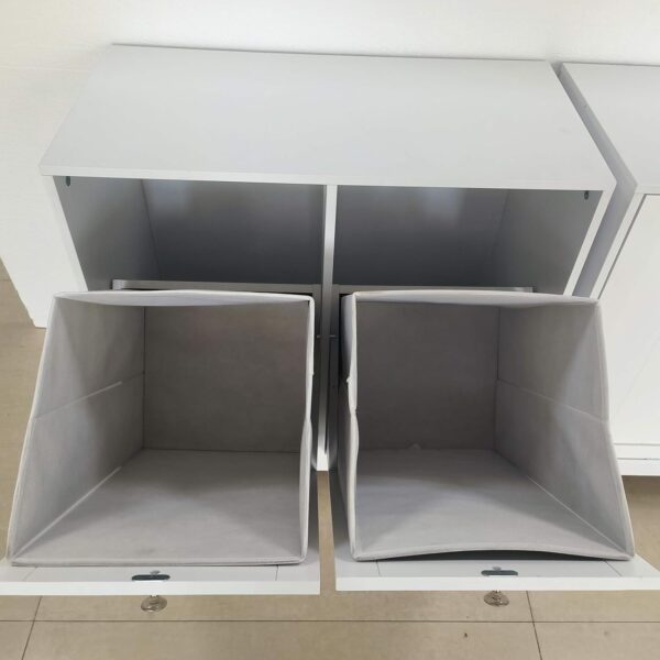 Double Tilt-Out Laundry Hamper Cabinet. Modern Hidden Laundry Hamper with 2 Removable Baskets. Free-Standing Bathroom Storage Cabinet. Anti-tiltdevice. (26.8 Tall White)