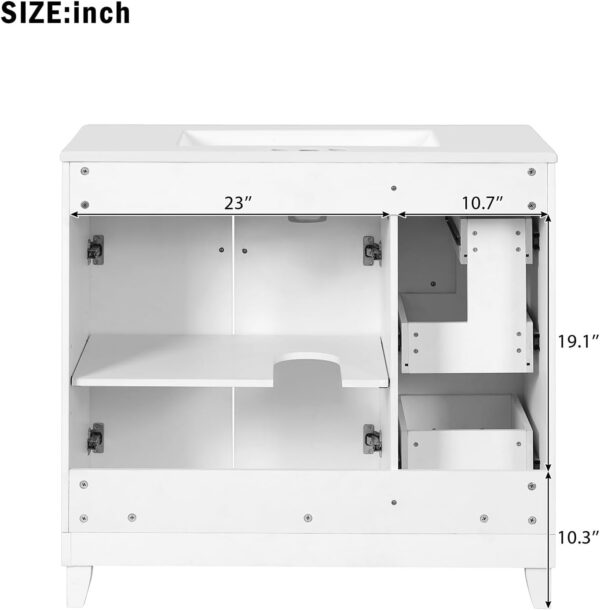 36 Bathroom Vanity with Ceramic Sink. Standard and Double-Layer Drawers. Soft Close Doors. Adjustable Shelves. Modern Storage Cabinet for Small and Medium Bathrooms (White)