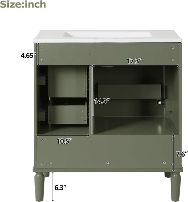 Bathroom Vanity. 30 Bathroom Vanity with Sink. Modern Storage Cabinet with 3 Drawers & 1 Door. Freestanding Bathroom Vanities. Solid Wood Frame for Small Space 30'' x 18'' x 34'' (Olive Green)